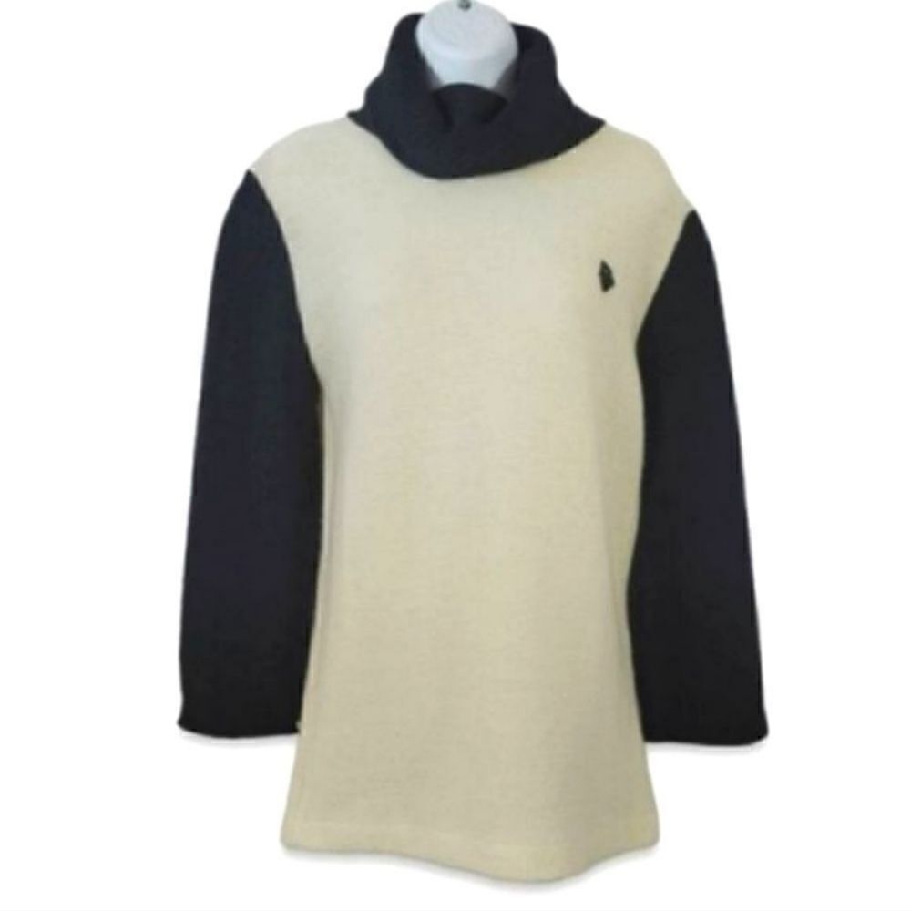 Vintage 60s Christian Dior London Colorblock Turtleneck Sweater in Cream/Black - Picture 16 of 16